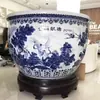 Jardinería grande de cerámica azul y blanca para empresas e instituciones, estanque de peces de loto para patio, se puede personalizar con grabado