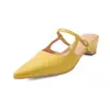 Sapatos Mula Internos Confortáveis de Pele de Ovelha para Aumentar a Altura 2026 Salto Anabela Salto Médio Bico Fino Biqueira de Couro Genuíno Chinelos de Exterior Tamanho Feminino 42 Tamanho Grande