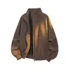 Nueva colección de otoño e invierno para hombre: talla grande, patchwork retro americano, corte holgado, cuello alto, chaqueta con cremallera, chaqueta de cuero para hombre