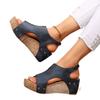 Sandalias de Playa de Cuña Retro con Velcro de Punta Abierta y Costuras Huecas de Comercio Exterior Europeo y Americano para Mujer