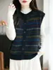 Colete Cardigan Tricô Jacquard Retrô para Mulheres Novo Design em Camadas Sem Mangas Colete Casual com Colete de Suéter