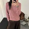 Suéter de punto francés con cuello en V para mujer, estilo fino para primavera y otoño, top de manga larga suave y liso, elegante y versátil, diseño calado, suéter que estiliza
