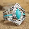Venta Caliente Transfronteriza Nuevo Producto Moda Retro Europea Americana Anillo con Incrustaciones de Pedrería Turquesa Sintética Joyería para Mujer Fabricante Mayorista