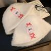 Sombrero de pescador de felpa blanca de alta calidad con lazo para mujer 2024 nuevo invierno sombrero de cuenca para cabeza grande sombrero cálido