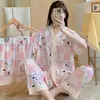 2024 novo pijama feminino verão manga curta shorts calça terno de três peças celebridade da internet estilo ins doce fofo senhoras casa