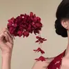 Danfang YixiaoNuevo Estilo Nuevo Estilo Chino Horquilla de Flor Roja con Acabado de Alta Gama, Pinza Lateral para el Cabello para Mujer