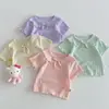[No hay devoluciones ni cambios] Camiseta Fina Lisa de Color para Niñas 2026 Nuevo Verano Elegante Top de Manga Corta con Cuello de Muñeca para Bebés