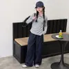Conjunto de otoño para niña estilo coreano: polo y pantalón cargo, nuevo conjunto de dos piezas primavera y otoño, top de manga larga y pantalón de pierna ancha