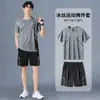 Ropa de Fitness para Hombre, Camiseta de Manga Corta de Seda de Hielo, Conjunto de Ropa Deportiva de Verano de Secado Rápido, Pantalones Cortos para Correr por la Mañana de Baloncesto, Sala de Entrenamiento