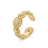Anel vintage estilo francês com flor de margarida cravejada de diamantes para mulheres, luxo leve, moda de alta qualidade, design requintado, anel aberto versátil