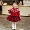 Suéter para niña jacquard Fair Isle cárdigan de punto con volantes otoño e invierno nuevo top para bebé niña falda esponjosa de princesa