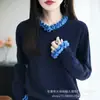Suéter Pulôver Vazado de Primavera e Outono com Design de Manga Longa Blusa de Gola Redonda Suéter Estilo Preguiçoso Suéter de Renda para Mulheres