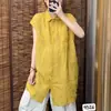 Chamarra Camisa Artística 1 de Algodón Lino para Mujer de Longitud Media con Solapa y Manga Corta 2026 Verano Delgada Holgada Adelgazante Top