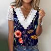 Camiseta de manga corta con cuello en V y encaje suelto para mujer, estilo independiente, de Amazon, verano 2023, estilo europeo y americano