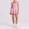 Vestido de una pieza europeo y americano ajustado sin espalda, con almohadillas extraíbles, falda corta de encaje con volantes, anti-exposición, para deportes y fitness