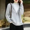 Jaqueta com capuz de malha com bolso com zíper, estilo coreano, nova, outono e inverno 2026, para mulheres, peça de outer wear casual, solta, de manga comprida
