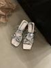 Sandalias y Pantuflas Plata Estilo Hada Nicho Temperamento Damas Sandalias de Lazo Punta Abierta Tacón Grueso Sandalias Romanas