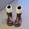 Sapatos de Menina Botas de Couro Cano Alto Infantil 2026 Novo Estilo Inverno Meninas Pequenas Com Pelúcia Quente Modernas Botas Longas Versáteis