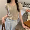 Elegante Top de Punto Calado de Ganchillo de Manga Corta para Mujeres Petites, Diseño Veraniego Corto Ajustado, Elegante Blusa Cardigan