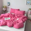 Estilo INS color sólido algodón puro algodón lavado artículo individual funda de edredón funda de edredón 100% algodón juego de tres piezas estudiante doble juego de tres piezas ropa de cama