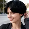 Peruca Nova Temu Rosa Artificial Natural Europeia e Americana Repartição Média Cabelo Curto Touca Completa Cabelo Liso Fibra Química Venda Direta da Fábrica
