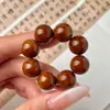 Pulsera de Mano Ratón Púrpura Dorado Atrae Fortuna con Cuentas Redondas, Semillas de Bodhi y Material Viejo con Piel Amarilla y Roja, Cuentas de Oración Budista, Pulsera Coleccionable para Hombre