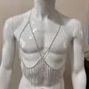Corrente de Peito ZIZ com Franja Longa de Strass Cruzado Corrente Corporal de Cristal para Festa na Praia de Verão