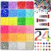 Caja de 24 compartimentos moderna y popular de diamantes de resina jelly de color AB con base plana, empaquetada para arte de uñas DIY, accesorios pequeños, venta al por mayor