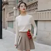 Suéter de Punto de Cuello Alto Medio Estilo Francés para Mujer, Nuevo Otoño 2026 Ajuste Delgado Encaje Base Superior, Corte Regular