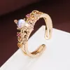 Anillo Abierto de Doble Capa Hueco, Incrustado con Circonita, Etéreo y Dulce, Anillo de Cobre Puro de Alta Gama y Elegante para Mujer
