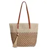 Bolsa Grande de Palha Tecida Estilo Férias na Praia para Mulheres 2026 Nova Bolsa de Praia Color-Blocking Palha Bolsa Tote de Alto Valor para o Dia a Dia