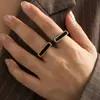 Anillo Geométrico Cuadrado de Acero Inoxidable con Diseño de Goteo de Aceite, Chapado en Oro de 18 Quilates, Moda Europea y Americana de Tendencia, Lujo Ligero, Estilo Único, Anillo para el Dedo Índice