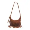 Bolsa de Ombro Suede Estilo Retrô Nicho para Mulheres Estilo Outono Inicial 2025 Personalizada Versátil Estilo Franja Bolsa de Ombro Único Transversal