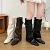 Botas altas hasta la rodilla se acumulan Botas de caballero mujer otoño e invierno caña ancha estilo tacón punta cuadrada de moda 2026 botines hebilla moda negro