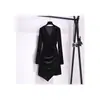 Vestido de Otoño e Invierno Sexy Estilo Maduro Color Sólido Plisado Cuello en V para Mujeres Petites, Elegante Ajustado Irregular Corto
