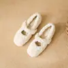 Zapatos Peludos Blancos con Lazo para Ropa de Abrigo de Mujer 2025 Invierno Nuevos Zapatos Planos de Ballet para Mujer Zapatos Mary Jane de Boca Baja