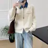 Blusa de malha com lapela, mangas compridas, jeans emendado com zíper duplo, design consciente, para mulheres, outono/inverno, nicho, rejuvenescedora, solta, estilosa