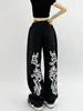 Leggings con Estampado Retro de Calle Americana Transfronterizos Pantalones de Chándal para Mujer Ins Cintura Alta Pierna Ancha Pantalones de Chándal Sexy Casual para Mujer