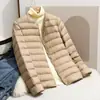 Moda Nueva de Otoño e Invierno 2025 Transfronteriza, Chaqueta Ligera de Plumas para Mujer, Estilo Corto con Relleno de Plumas de Pato Blanco, Abrigo Casual sin Cuello