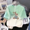 Camiseta de Manga Curta para Meninas de Verão Nova Estampa Degradê Roupas Infantis para Crianças Maiores Confortável e Estilosa Gola Redonda