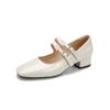 Sapatos Mary Jane Planos Femininos 2024 Primavera Novo Estilo Universitário Bico Quadrado Couro Macio Confortáveis Salto Grosso Sapatos Baixos Modernos Versáteis