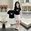 Nuevo Top Lindo de Manga Corta para Niñas 2026, Falda de Verano con Lazo, Adorable Conjunto de Dos Piezas a la Moda Estilo Coreano
