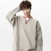 Suéter Falso de Dos Piezas Estilo Americano con Cuello en V para Hombre, Tejido de Punto con Diseño Color-Blocking de Alta Calle para Primavera, Marca de Moda, Ropa Interior Casual Estilo Perezoso