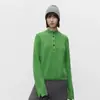 Otoño e Invierno Nuevo Simple Casual Lana Cachemira Media Cuello Alto Prendas de Punto para Mujer Cuello Alto Medio Botón Verde Look Adelgazante Top