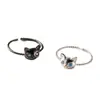 Anillo Nuevo Colorido para Mujer Estilo Coreano Gato Animal Negro Diamante Azul Corona de Cáñamo Abierto Distintivo Pulsera Corazón de Chica Dulce