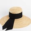 Sombrero de paja de ala ancha de moda retro elegante de copa plana, sombrero de playa casual de protección solar para vacaciones de verano para mujer