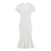 Vestido Cauda de Peixe Curto de Manga Curta com Gola Redonda Estilo Kardashian Feminino Verão Hot Girl Ajustado ao Corpo Elástico Slim Longo