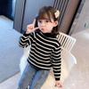 [em estoque] suéter infantil novo para meninas, tamanho pequeno e médio, estilo estrangeiro, listrado, camisa de outono, tricô de outono