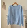 Camiseta de punto de lana de cachemir para mujer en otoño e invierno, pelo largo cepillado, suave, cerosa, cálida, versátil, cuello en V/cuello redondo, suéter de colores