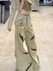 Jeans Feminino Tamanho Grande Estilo Americano Spice Girl Estampa de Leopardo Costura Design Jeans Retro Desgastado Calça de Perna Larga Solta